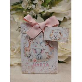 SCATOLINA NASCITA PERSONALIZZATA ANIMALI DEL BOSCO CON CONFETTI