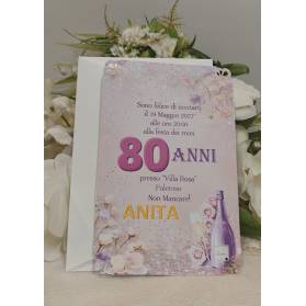 INVITO 80 ANNI DONNA CON ANGOLI TRAFORATI CON BUSTA