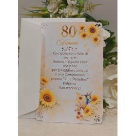INVITO 80 ANNI DONNA CON ANGOLI TRAFORATI CON BUSTA