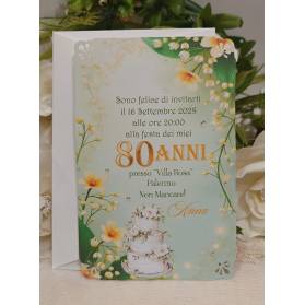 INVITO 80 ANNI DONNA CON ANGOLI TRAFORATI CON BUSTA