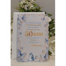 INVITO 80 ANNI DONNA CON ANGOLI TRAFORATI CON BUSTA