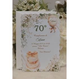 INVITO 70 ANNI DONNA CON ANGOLI SMERLATI CON BUSTA