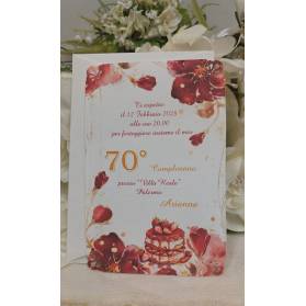 INVITO 70 ANNI DONNA CON ANGOLI TRAFORATI CON BUSTA