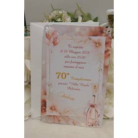 INVITO 70 ANNI DONNA CON ANGOLI TRAFORATI CON BUSTA