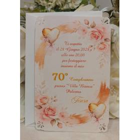 INVITO 70 ANNI DONNA CON ANGOLI TRAFORATI CON BUSTA