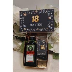 BOMBONIERA 18 ANNI LIQUORE MIGNON CON SCATOLA PERSONALIZZATA