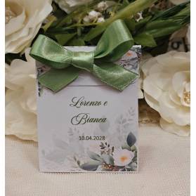 SCATOLINA MATRIMONIO CON CONFETTI FIORI VERDI