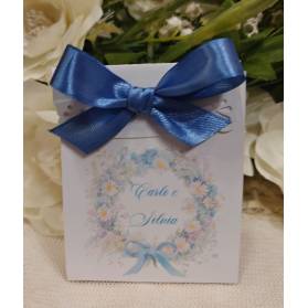 SCATOLINA MATRIMONIO CON CONFETTI FIORI CELESTE POLVERE