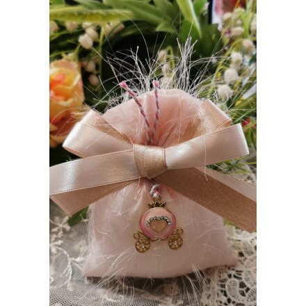 SACCHETTO ROSA CIPRIA CON PIUME E CARROZZA