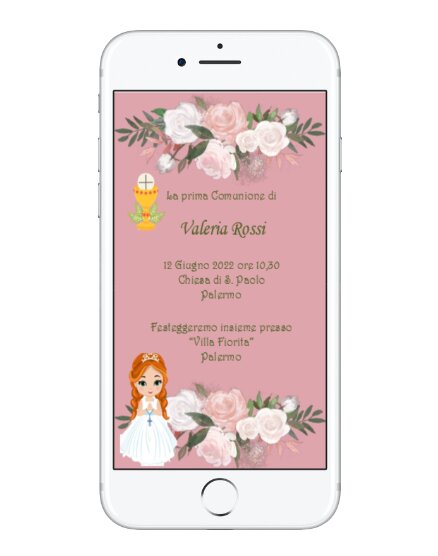 INVITO DIGITALE COMUNIONE BIMBA CAPELLI ROSSI