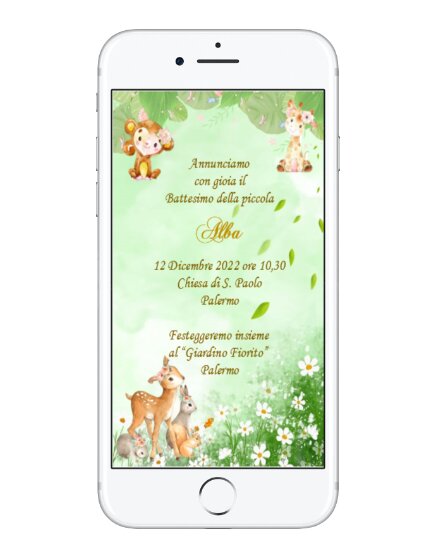 INVITO DIGITALE BATTESIMO ANIMALI BOSCO