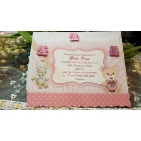 Biglietti Invito Per Battesimo Personalizzabili | 10-30 Pezzi Cartoncino 300gr/mq | Modello Orsetto Rosa Per Bimba
