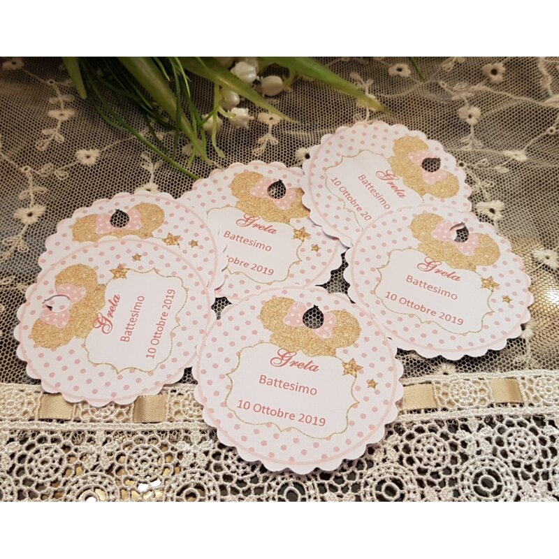 Targhette Portanome In Acrilico Specchiato Per Battesimo – 50 Pezzi, 4 Cm, Personalizzabili Con Nome E Data, Colore Oro - 2