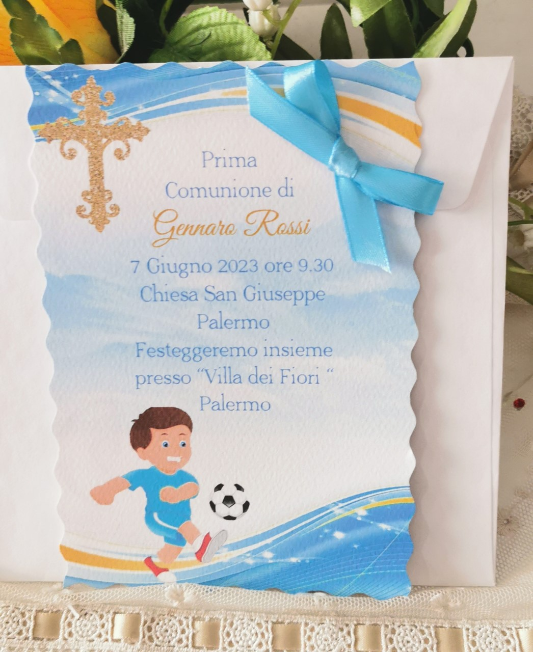 INVITO PRIMA COMUNIONE bimbo calciatore - Bomboniera Chic