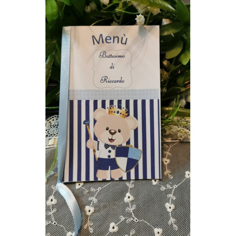 KIT 20 Biglietti Invito Per Battesimo Personalizzati - Tema Orsetto - Formato 15x10 O 20x15 Cm