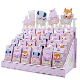 SCATOLINA NASCITA CON ANIMALI ESPOSITORE E CONFETTI 24 PEZZI