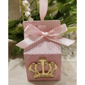 SCATOLINA NASCITA CON CORONA IN PLEXI CON CONFETTI